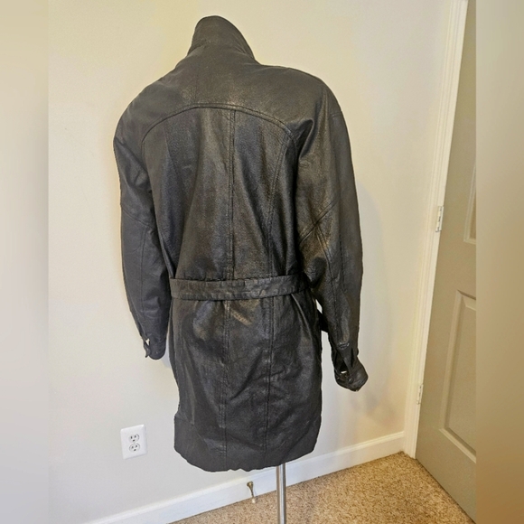 Black Belted Trench Coat with Stand-Up Collar - Picture 3 of 12